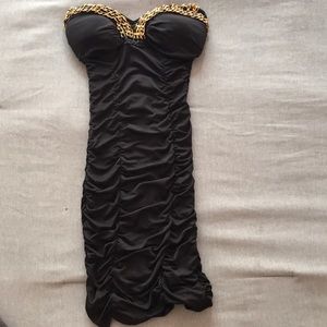 Black and gold chained strapless mini dress